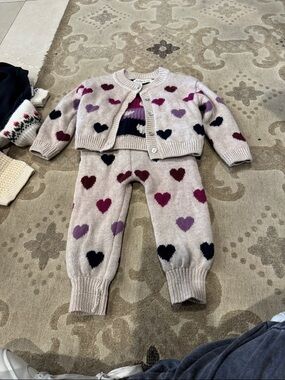 Kids Heart Knit Matching Set - Pink/Multi